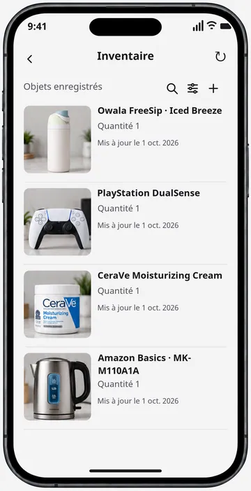 Inventaire privé de plusieurs produits enregistrés