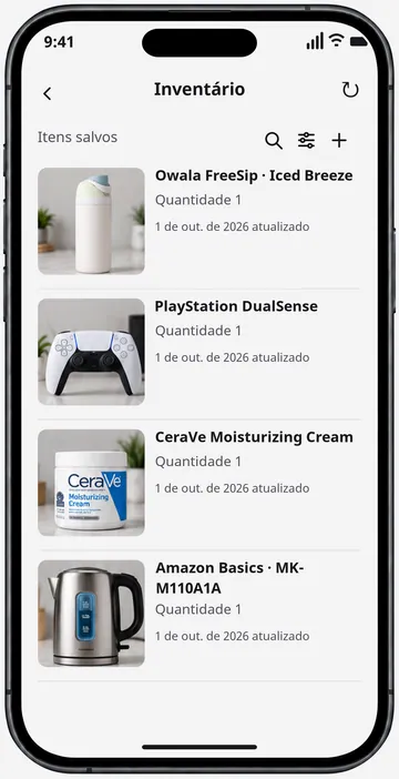 Inventário privado com diferentes produtos salvos