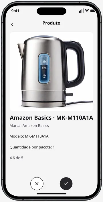 Foto, informações de modelo e ações Amazon no app
